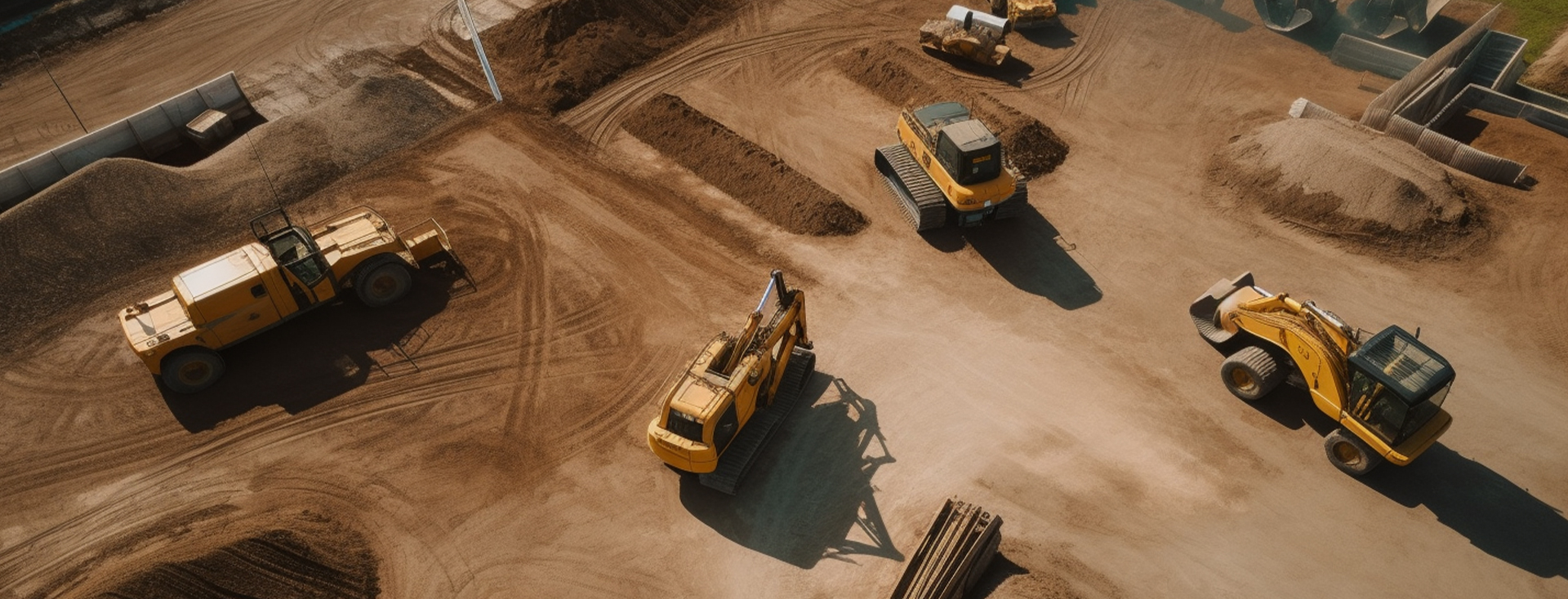 Construction site with vehicles in sand